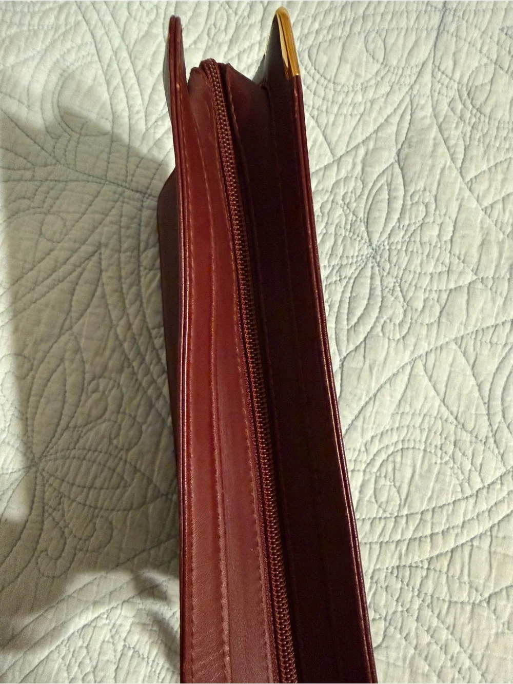 Vintage Cartier Burgundy Leather Clutch with Gold Corner Accents
